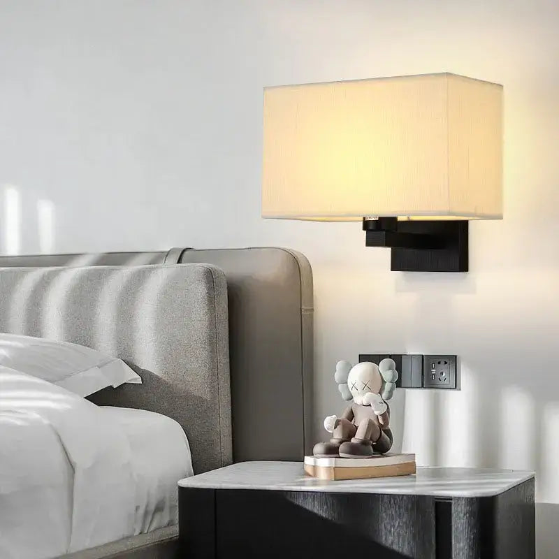 Modern beige and black elegant bedroom wall lamp