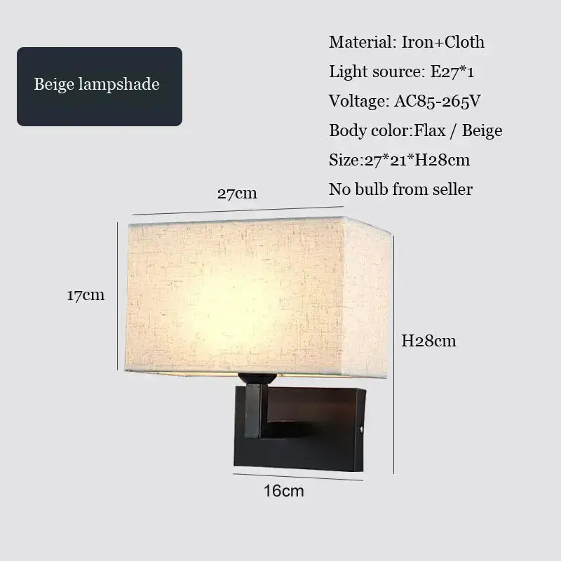 Modern beige and brown hotel fabric wall lamp bedroom light