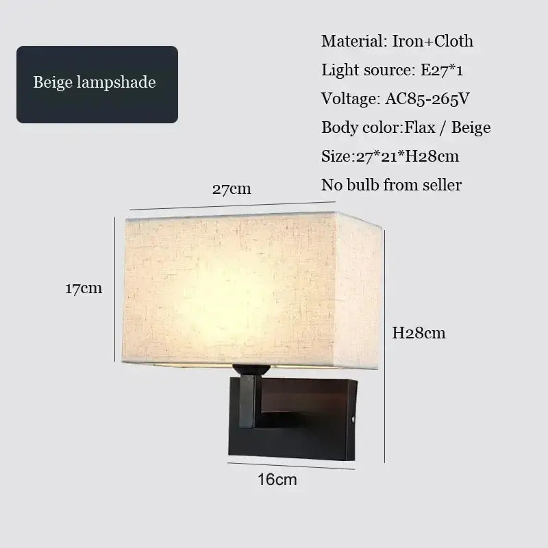 Modern beige and brown hotel fabric wall lamp bedroom light
