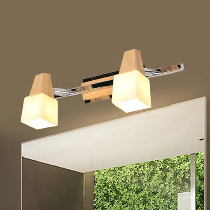 DecorBites™ Modern Beige Cube Vanity Light Fixture with 2-Light Milk White Glass Shade, Wall Mount Lamp