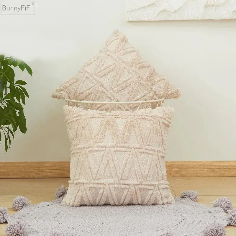 Modern beige diamond solid embroidery cushion cover living room