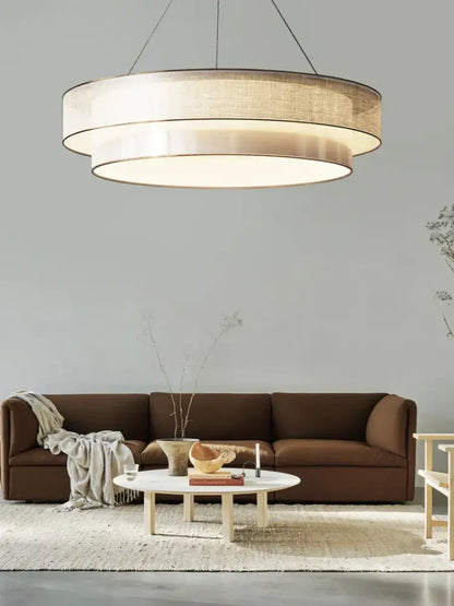 Modern beige fabric contemporary led round pendant light dining room