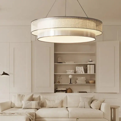 Modern beige fabric contemporary led round pendant light dining room