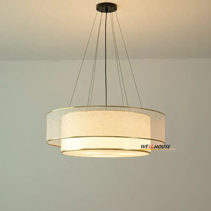 Modern beige fabric contemporary led round pendant light dining room