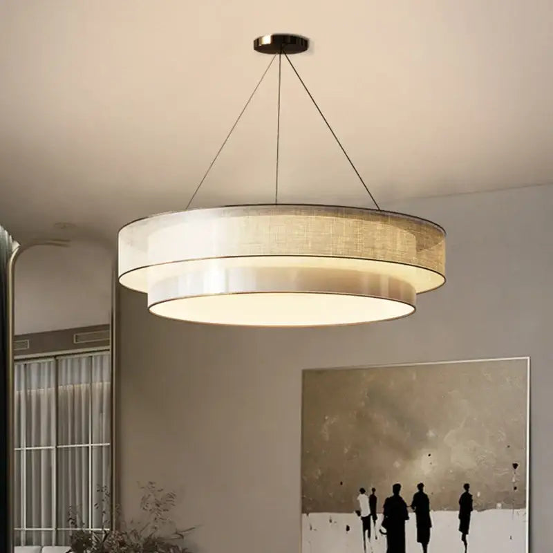 Modern beige fabric contemporary led round pendant light dining room
