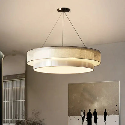 Modern beige fabric contemporary led round pendant light dining room