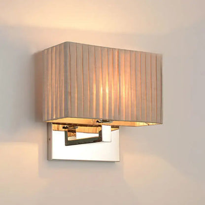 Modern beige fabric rectangle wired electric wall sconce bedroom light