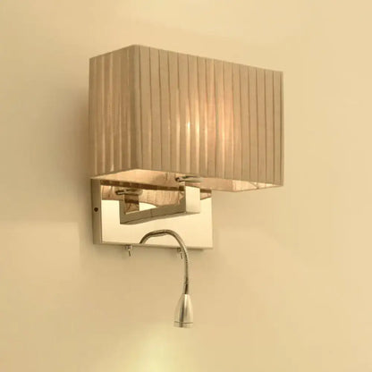 Modern beige fabric rectangle wired electric wall sconce bedroom light
