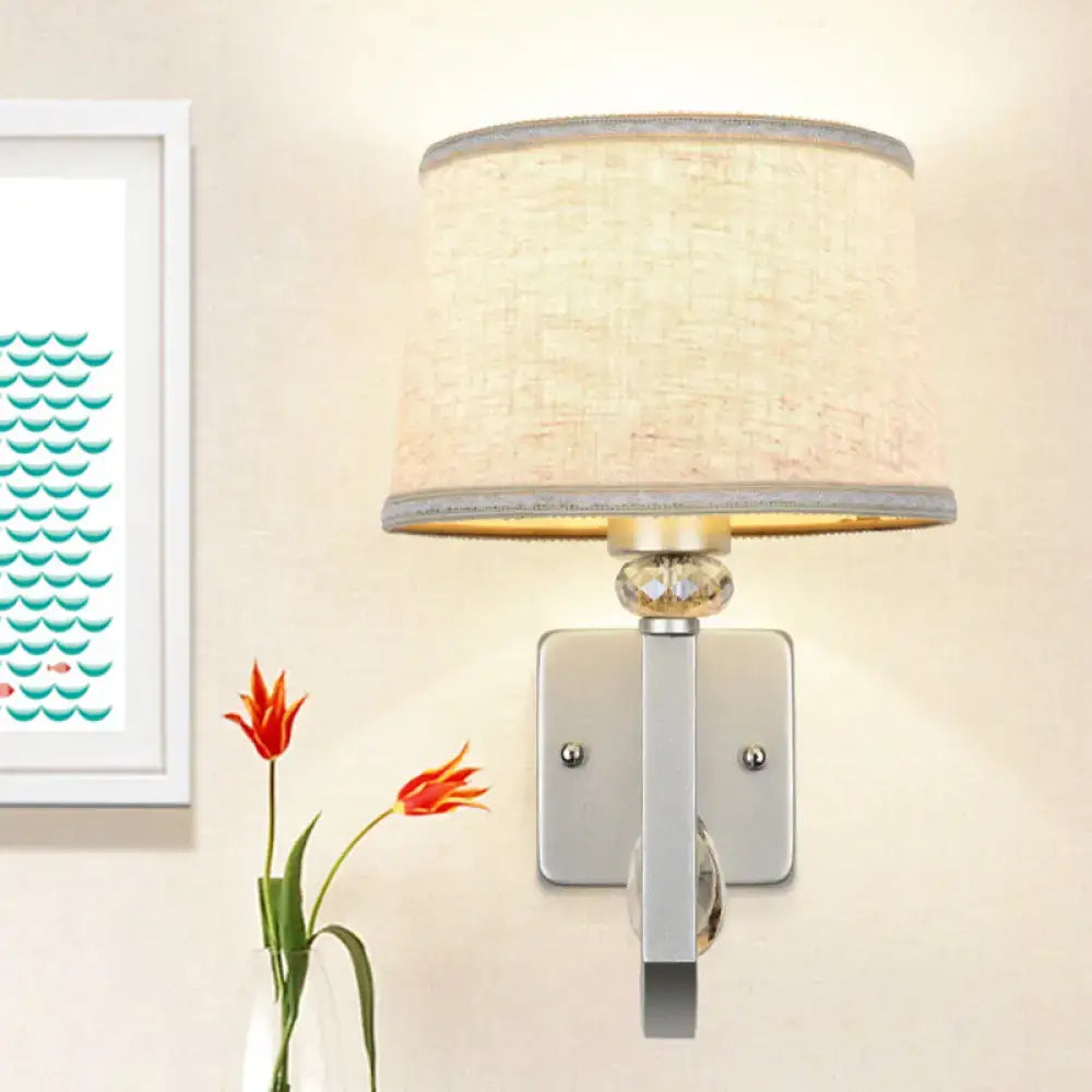 Modern beige fabric wall sconce crystal accent bedroom light