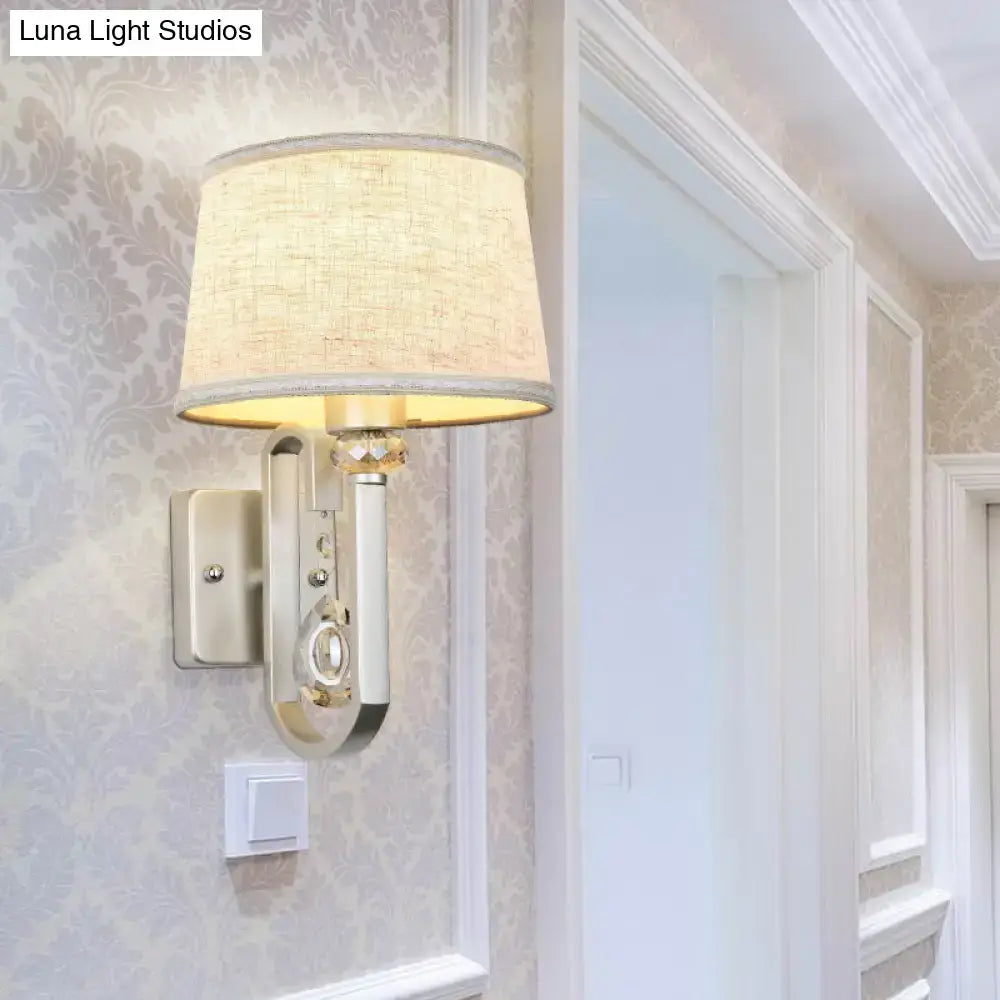Modern beige fabric wall sconce crystal accent bedroom light