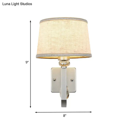 Modern beige fabric wall sconce crystal accent bedroom light
