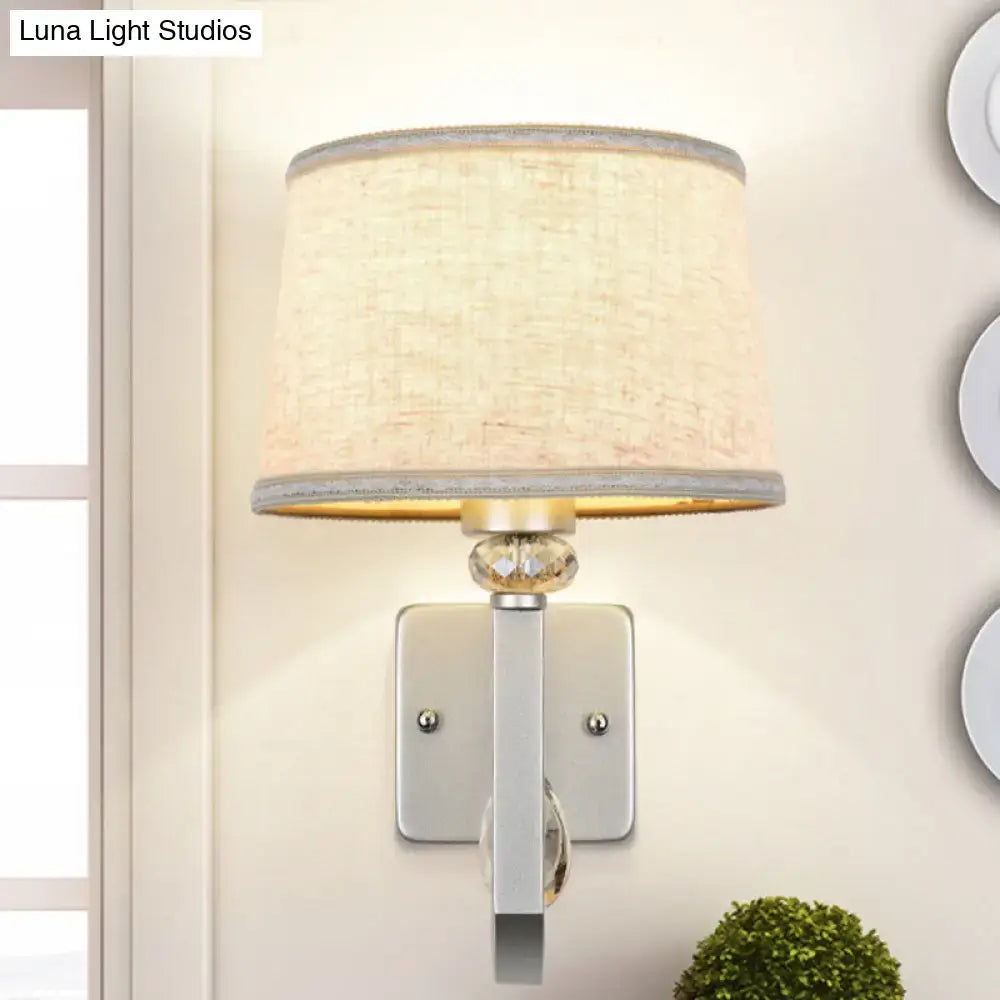 Modern beige fabric wall sconce crystal accent bedroom light