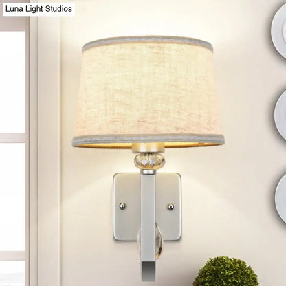 Modern beige fabric wall sconce crystal accent bedroom light