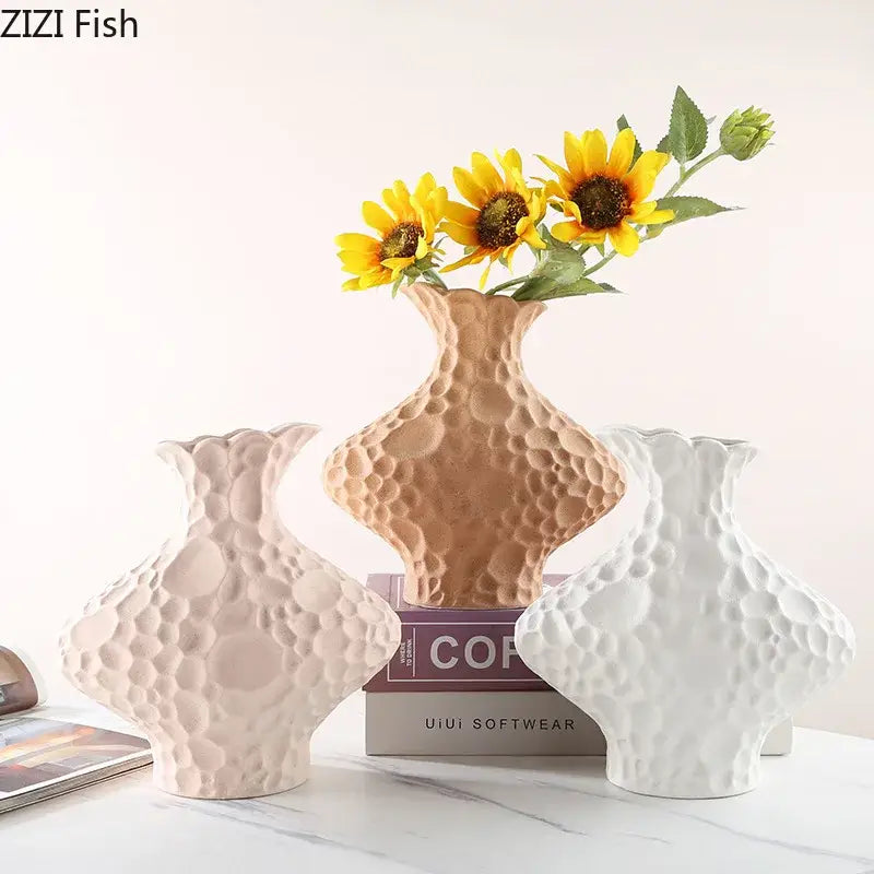 Modern beige frosted ceramic vase textured living room decor