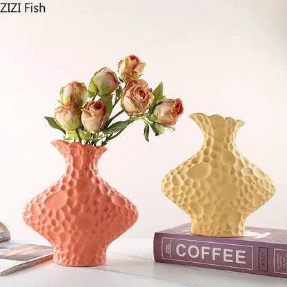 Modern beige frosted ceramic vase textured living room decor