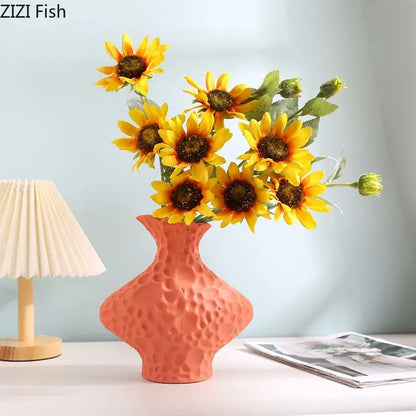 Modern beige frosted ceramic vase textured living room decor