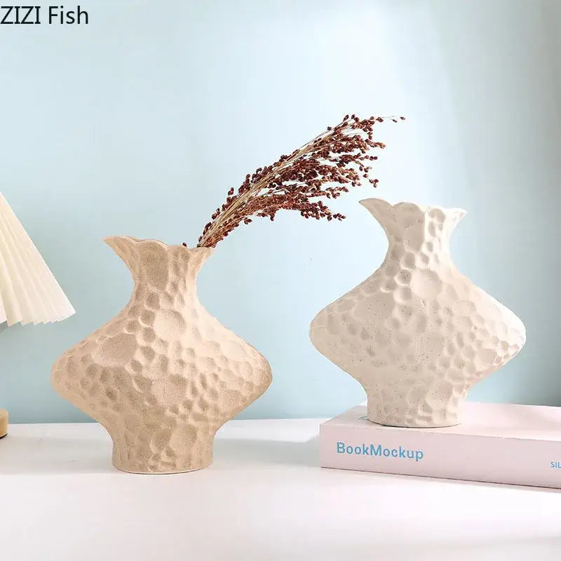 Modern beige frosted ceramic vase textured living room decor