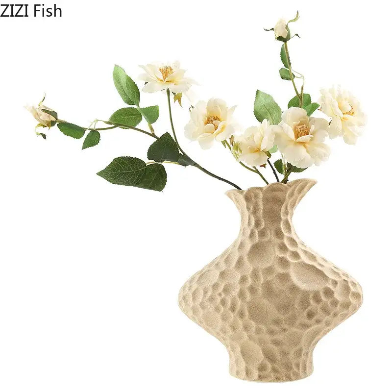 Modern beige frosted ceramic vase textured living room decor