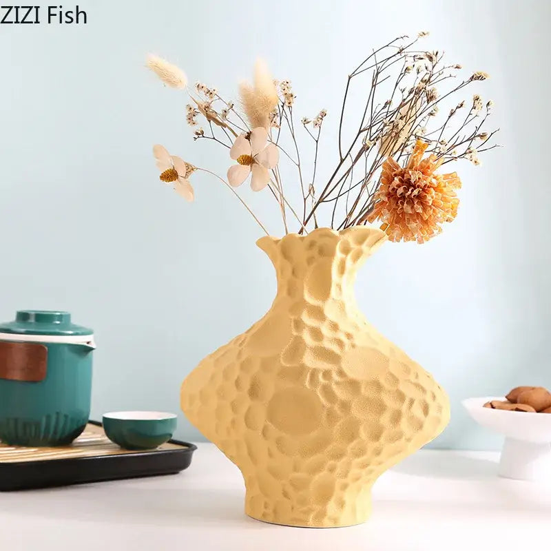 Modern beige frosted ceramic vase textured living room decor