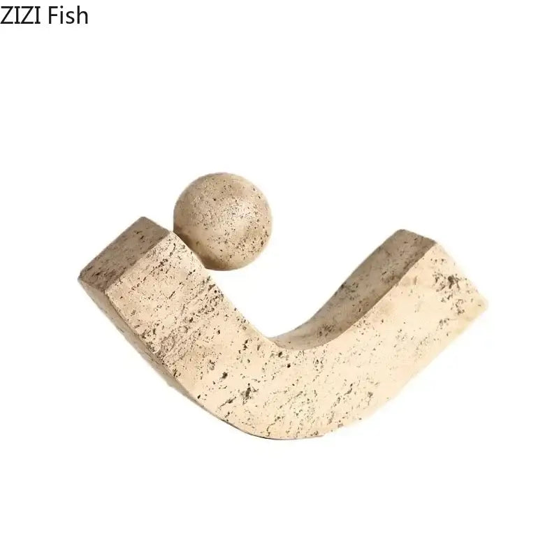 Modern beige geometric stone sculpture living room desk decoration