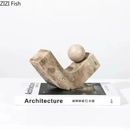 Modern beige geometric stone sculpture living room desk decoration