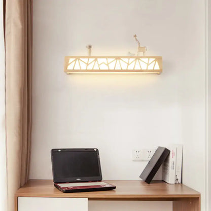Modern beige geometric wooden wall lamp for bathroom