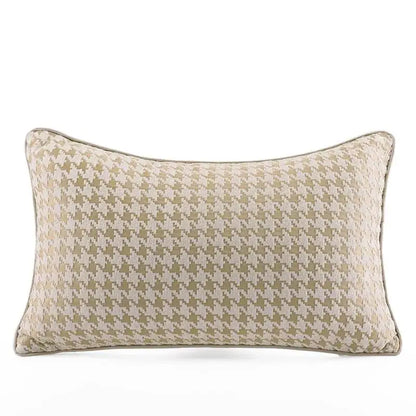 Modern beige & gold houndstooth jacquard lumbar pillow bedroom decor
