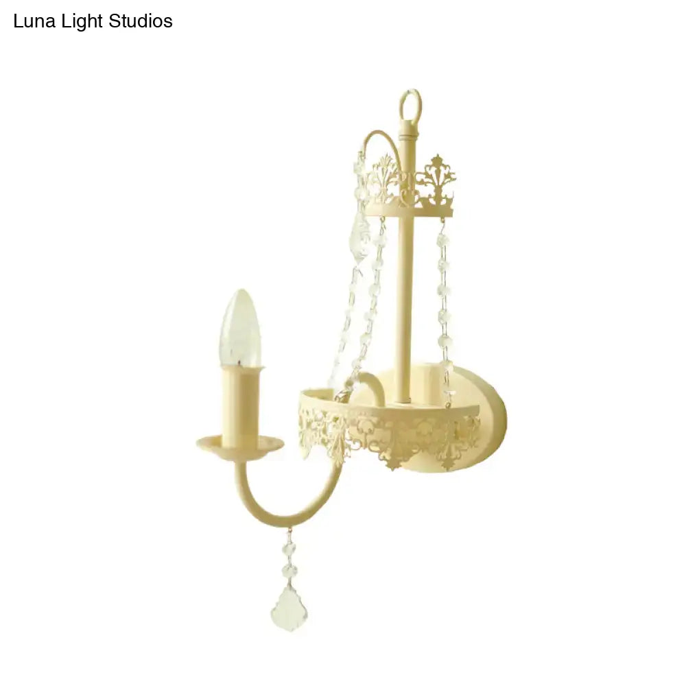 Modern beige ornate crystal sconce bedroom 15 inch fixture