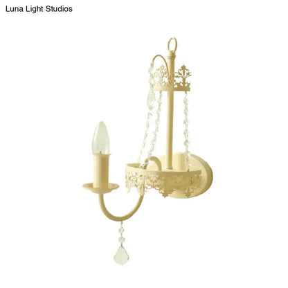 Modern beige ornate crystal sconce bedroom 15 inch fixture
