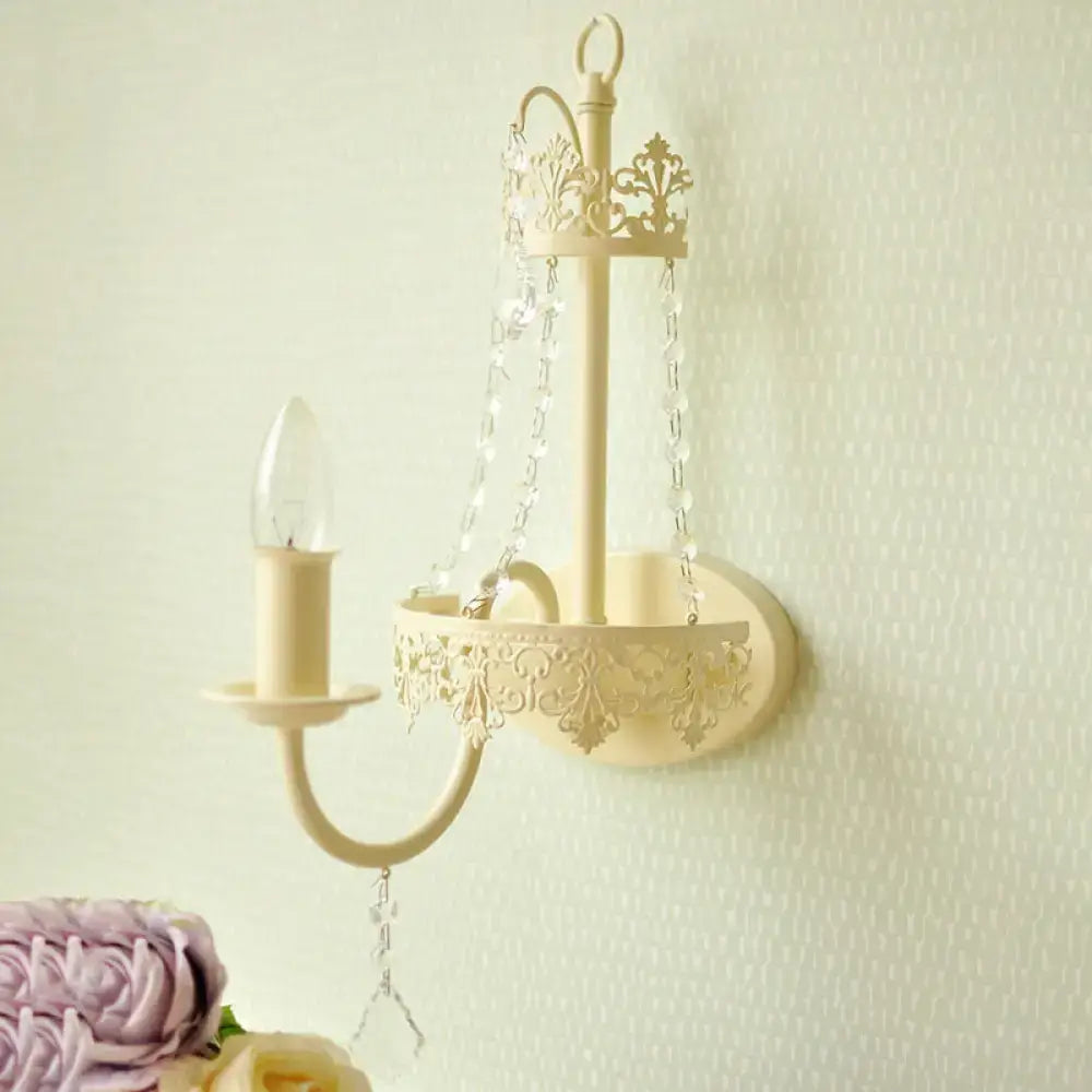 Modern beige ornate crystal sconce bedroom 15 inch fixture