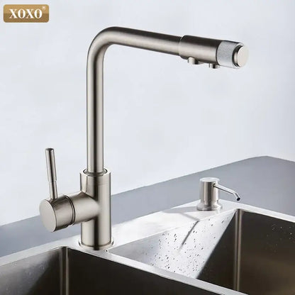 Modern beige speckled faucet with chrome accents kitchen water purifier