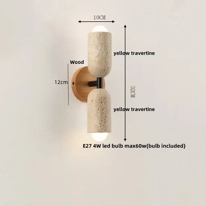 Modern beige stone and wood wall light fixture bedroom sconce