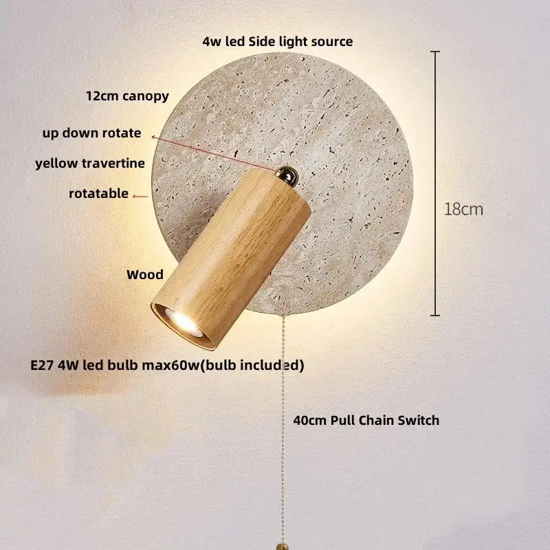 Modern beige stone led wall light bedroom fixture