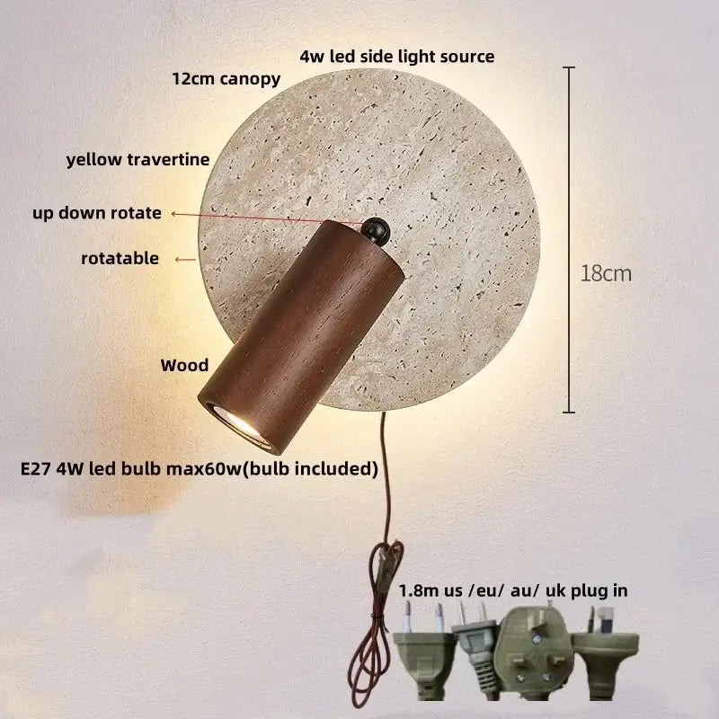 Modern beige stone led wall light bedroom fixture