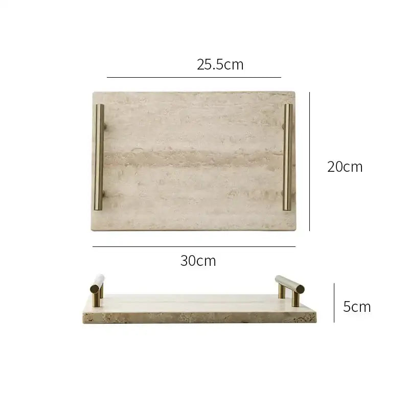 Modern beige travertine stone tray kitchen gold handle decor