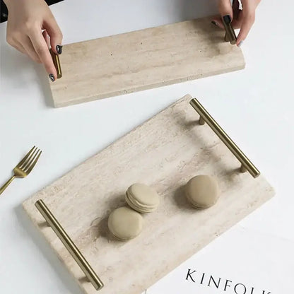 Modern beige travertine stone tray kitchen gold handle decor