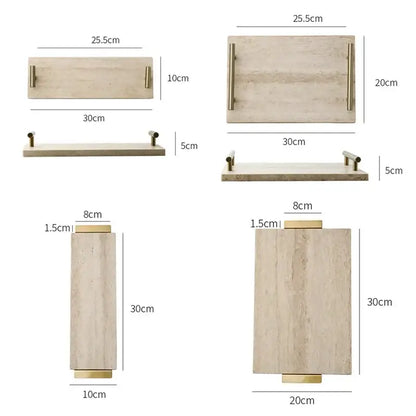 Modern beige travertine stone tray kitchen gold handle decor
