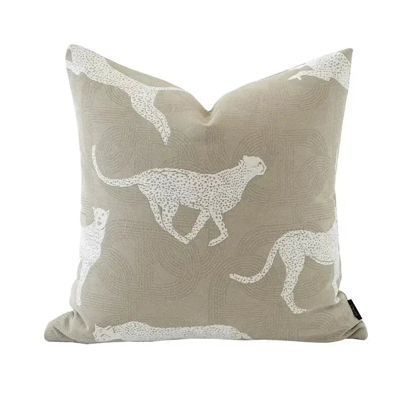 Modern beige & white leaping cat jacquard cushion cover living room