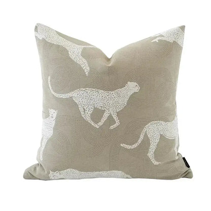 Modern beige & white leaping cat jacquard cushion cover living room