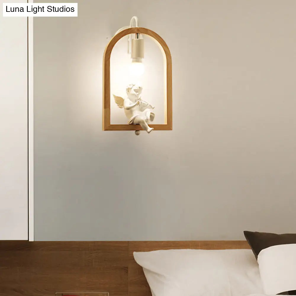 DecorBites™ Modern Beige Wooden Arched Shelf Wall Light with Lovely Deco Boutique Sconce Lamp