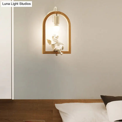 DecorBites™ Modern Beige Wooden Arched Shelf Wall Light with Lovely Deco Boutique Sconce Lamp