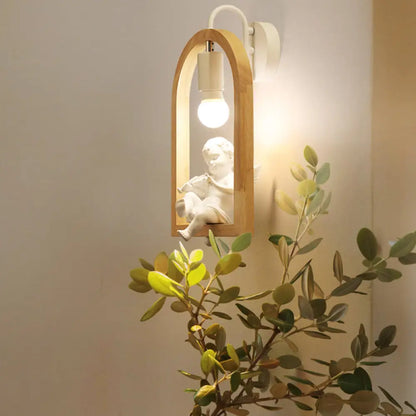 DecorBites™ Modern Beige Wooden Arched Shelf Wall Light with Lovely Deco Boutique Sconce Lamp