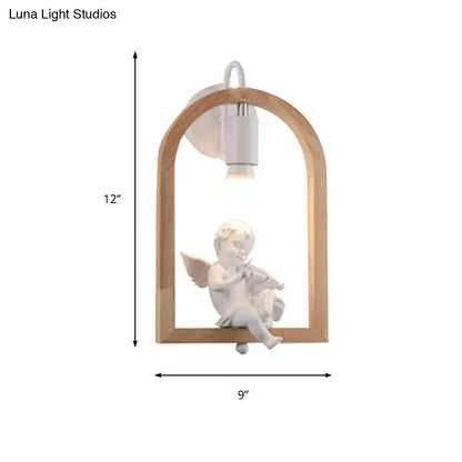 Modern beige wooden arched wall lamp with bird decor for bedroom
