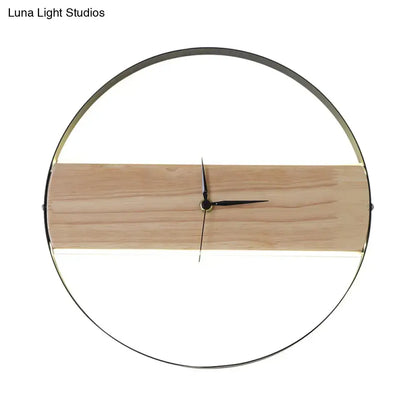 Modern beige wooden led wall clock living room 110v-120v 220v-240v