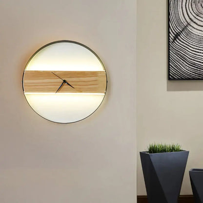 Modern beige wooden led wall clock living room 110v-120v 220v-240v