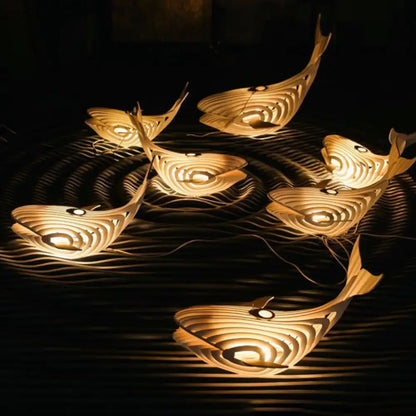 Modern beige wooden whale kids pendant light bedroom hanging lamp