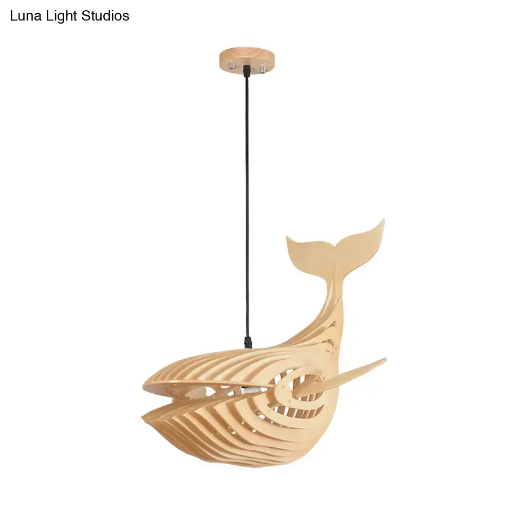 Modern beige wooden whale kids pendant light bedroom hanging lamp