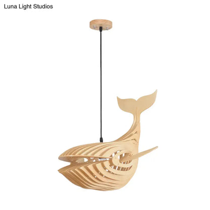 Modern beige wooden whale kids pendant light bedroom hanging lamp