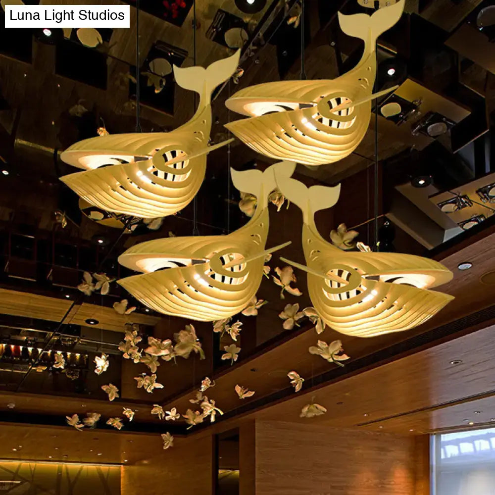 Modern beige wooden whale kids pendant light bedroom hanging lamp