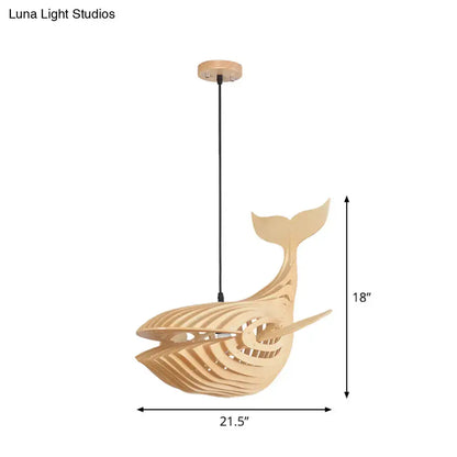 Modern beige wooden whale kids pendant light bedroom hanging lamp
